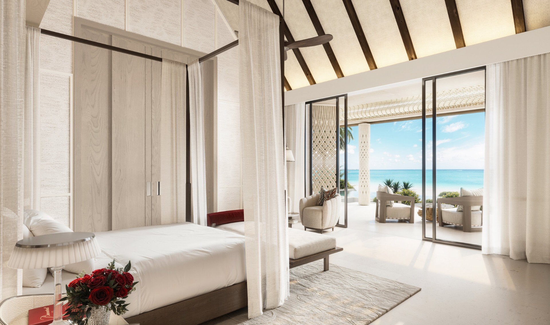 Two-bedroom Baccarat Maldives beach residence primary suite interior