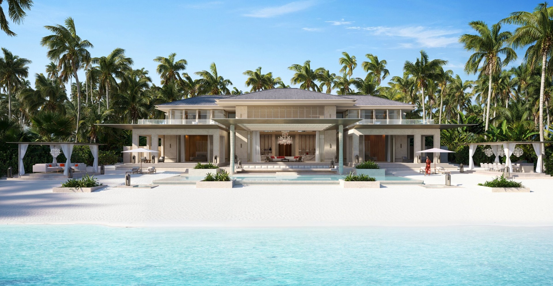 Four-bedroom Baccarat Maldives beach residence, two storeys with private gym, four grand suites and outdoor dining