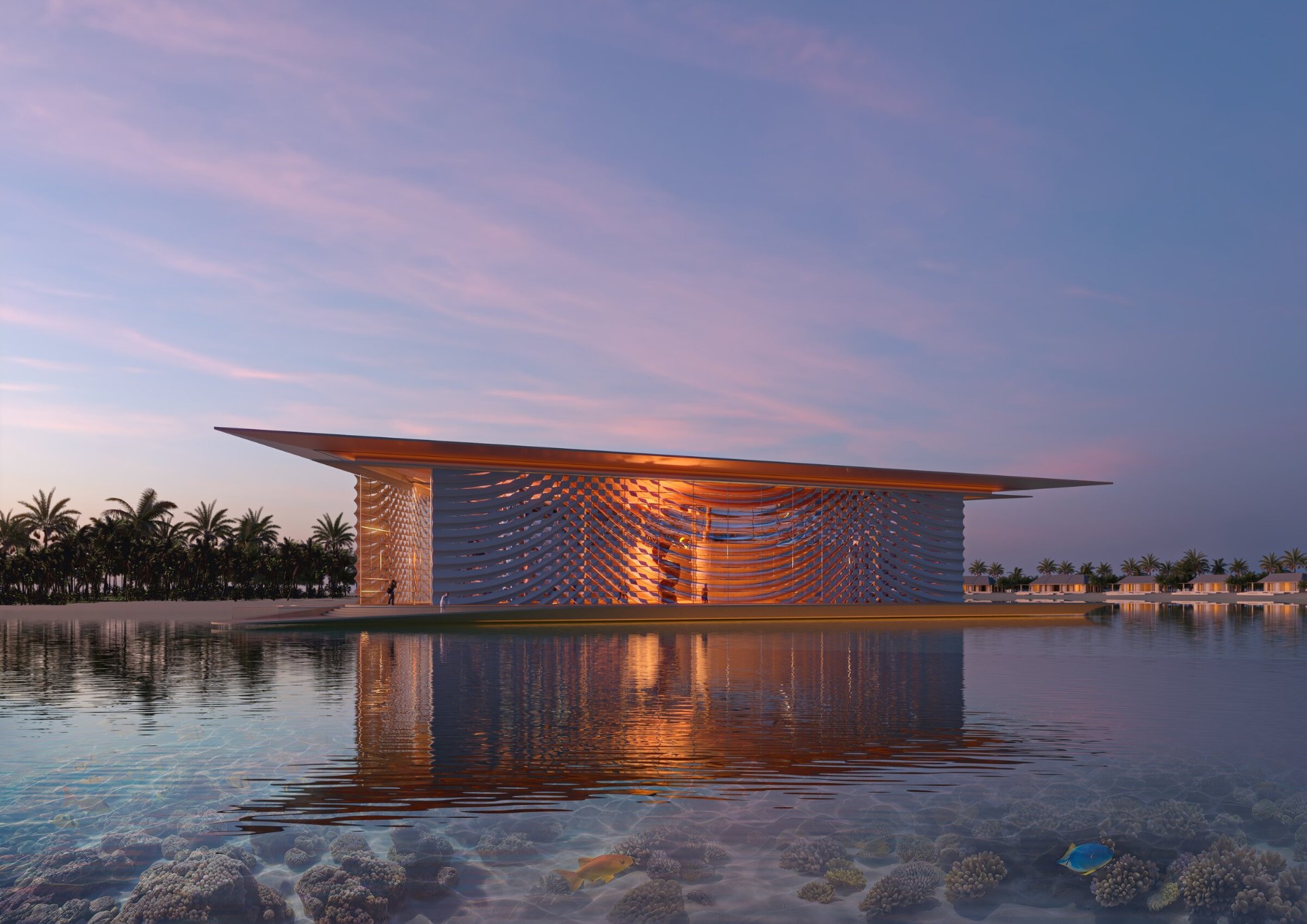 Baccarat Maldives 9,000 sq ft art gallery at dusk