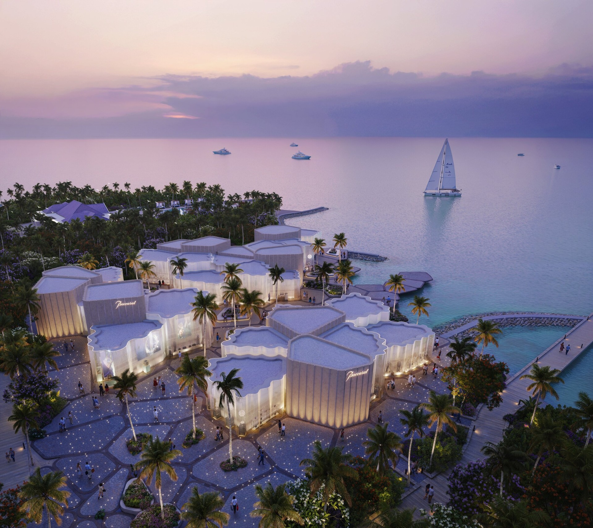 Aerial view of the Baccarat Maldives retail village